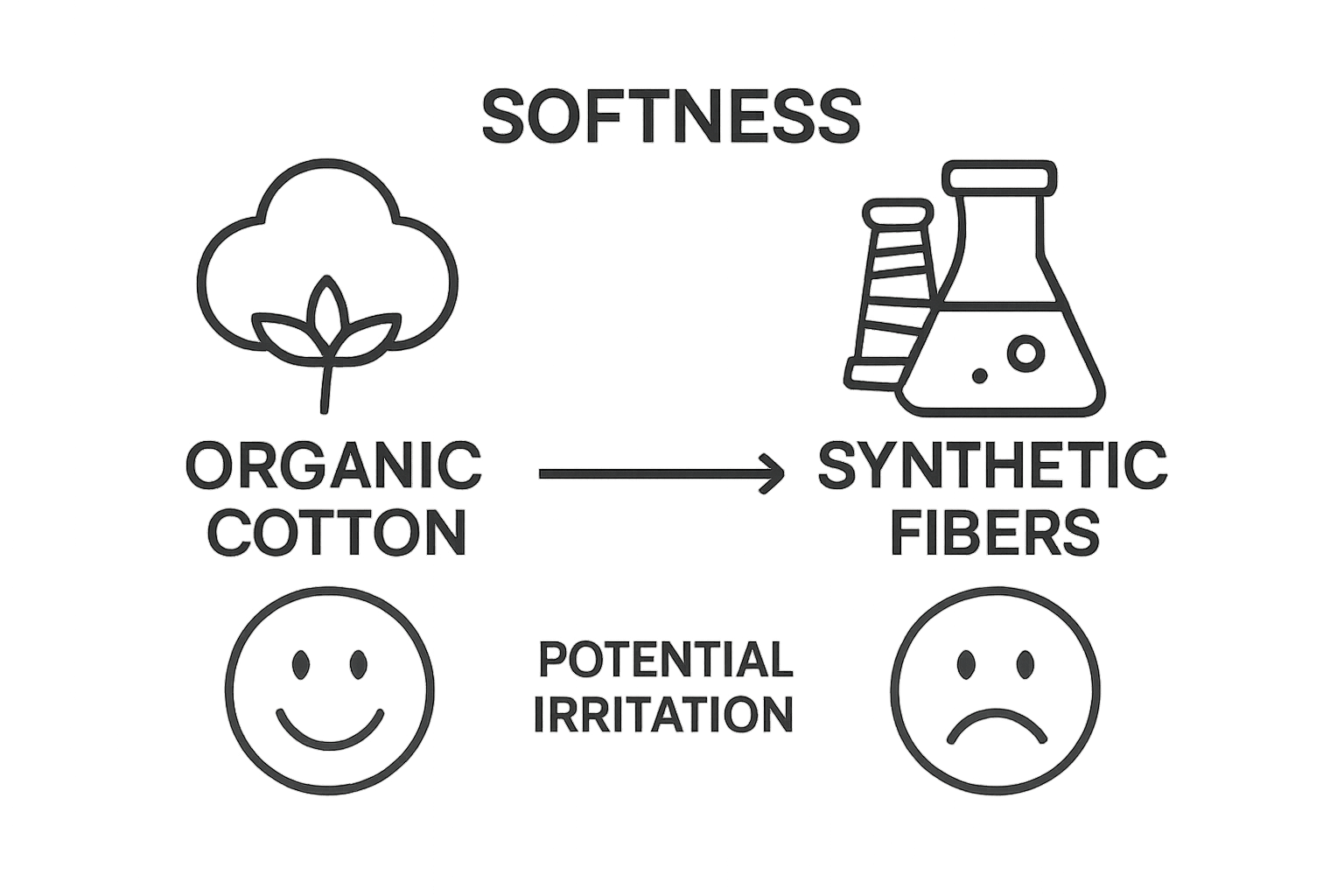 Infographic comparing organic cotton and synthetic fibers for sensitive skin bath towels