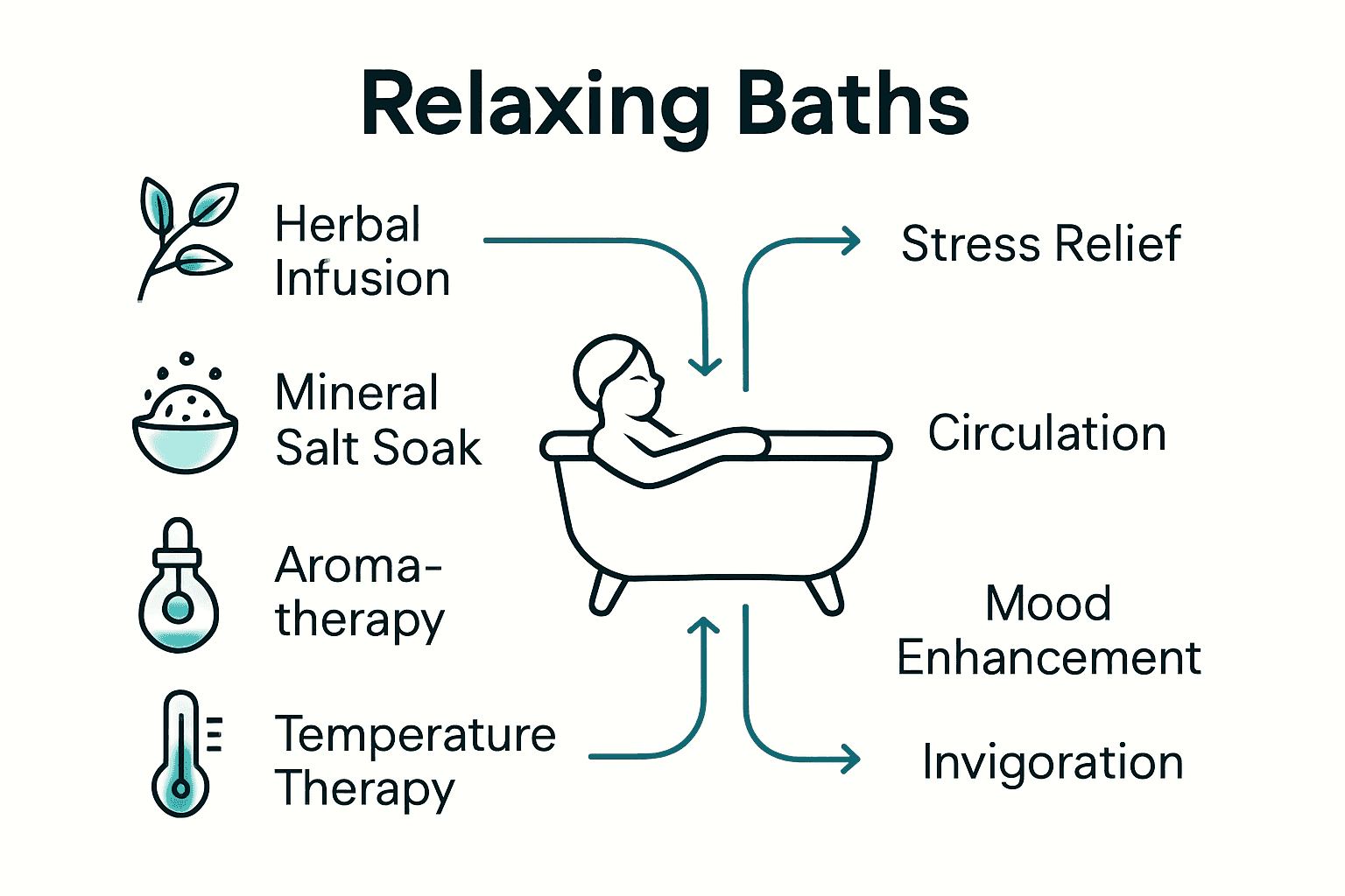 Infographic comparing four types of relaxing baths and their key benefits