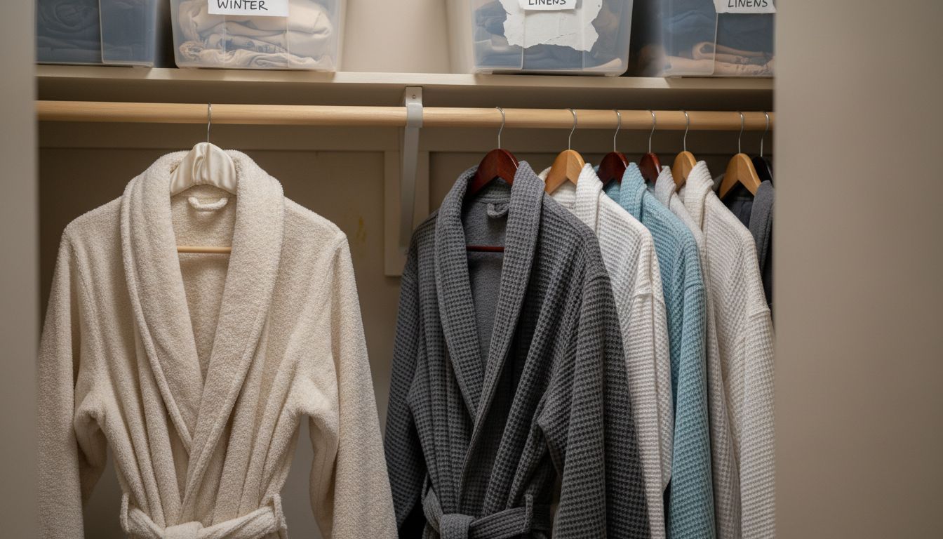 Hanging terry and waffle robes closet