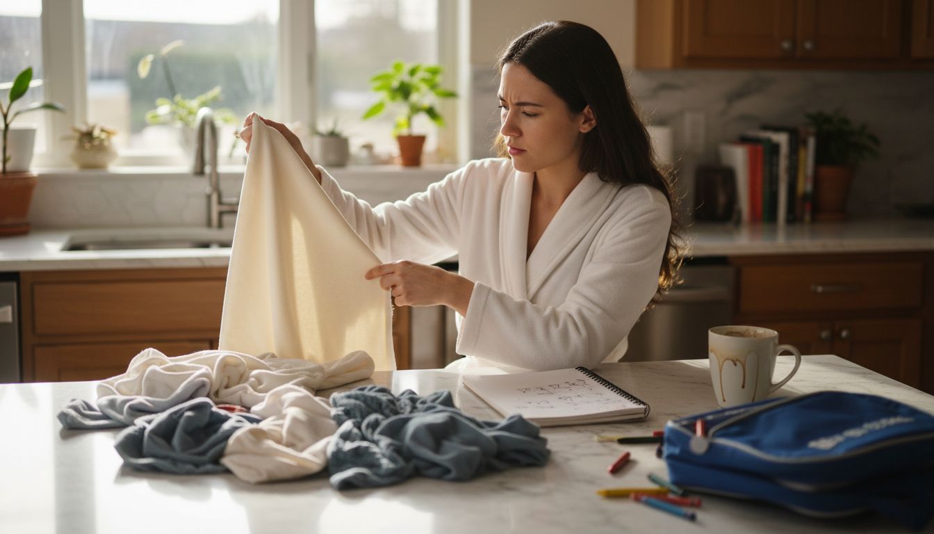 Woman comparing robe material samples
