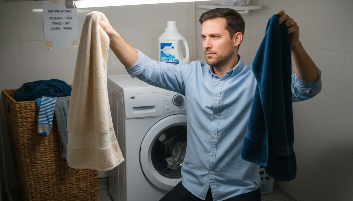 Man comparing cotton and microfiber towels