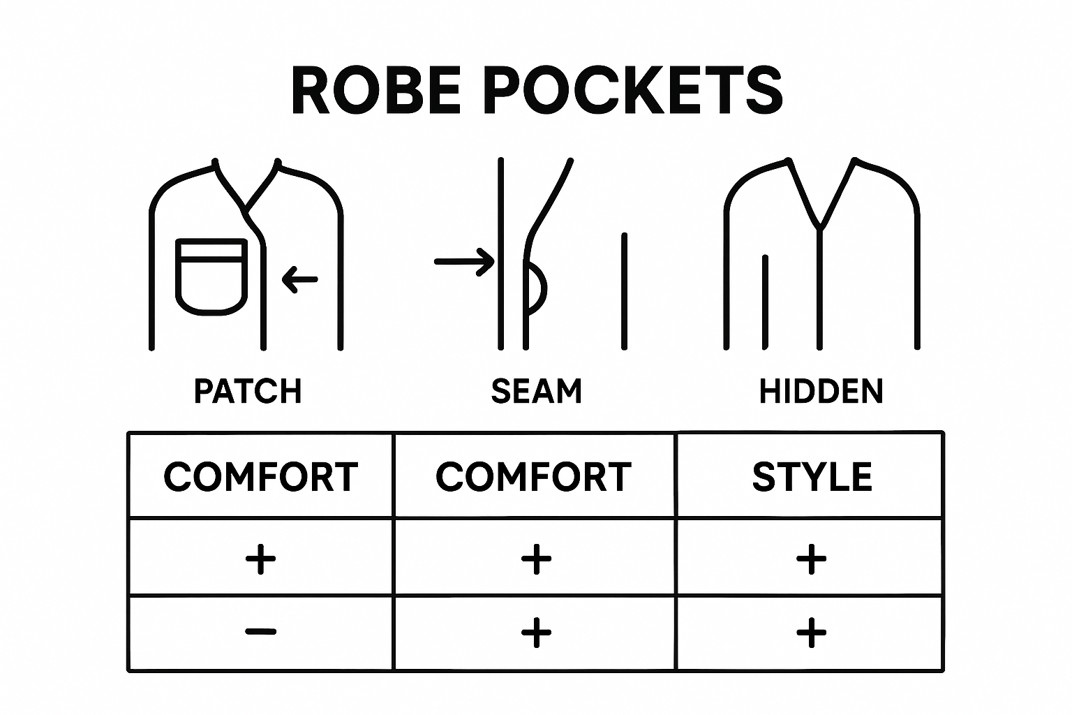Comparison infographic of robe pocket styles