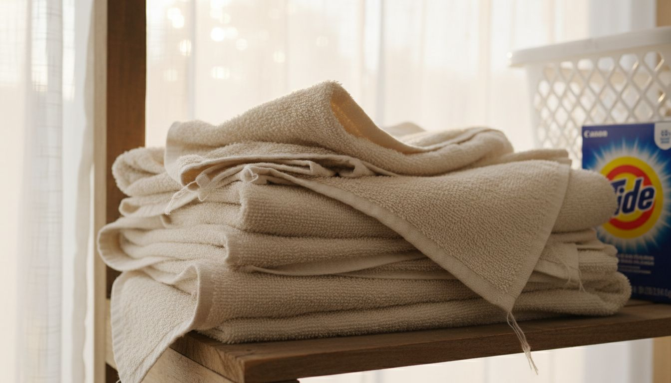 Close-up folded terry towels on shelf