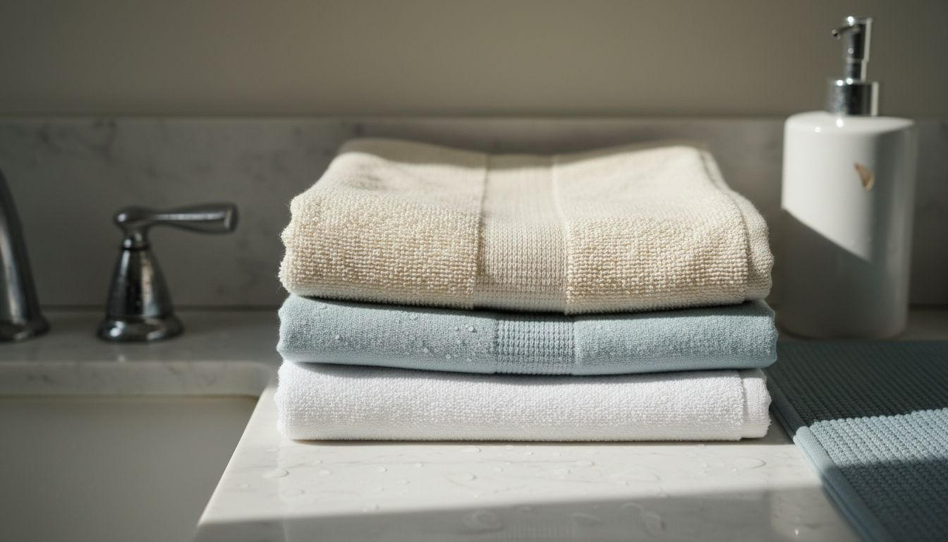 Stacked hypoallergenic towels and accessories