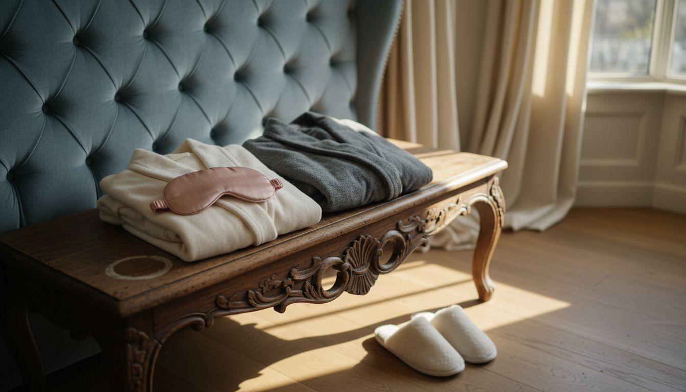 Cashmere robes and slippers in bedroom