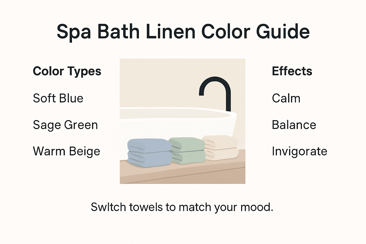 Infographic showing spa bath linen colors and effects