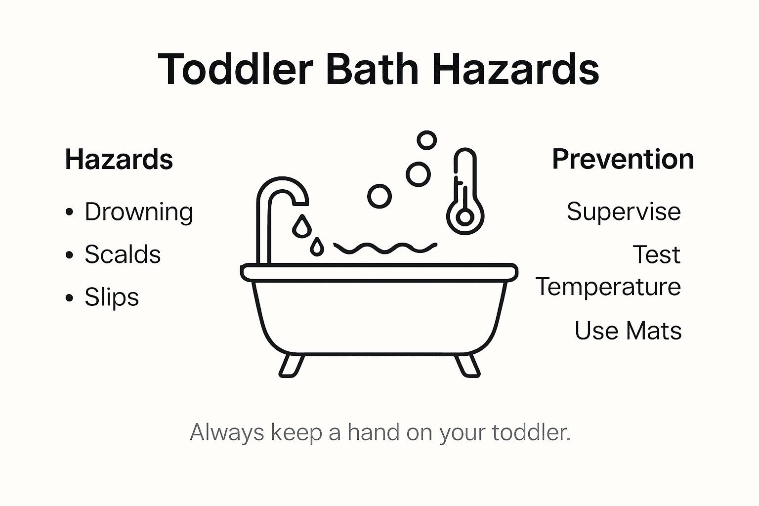 Infographic showing toddler bath hazards and prevention