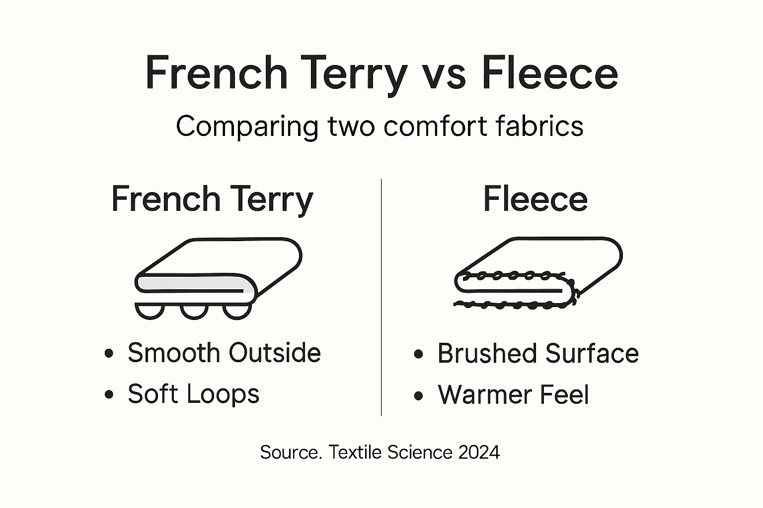 Infographic comparing French terry and fleece fabrics