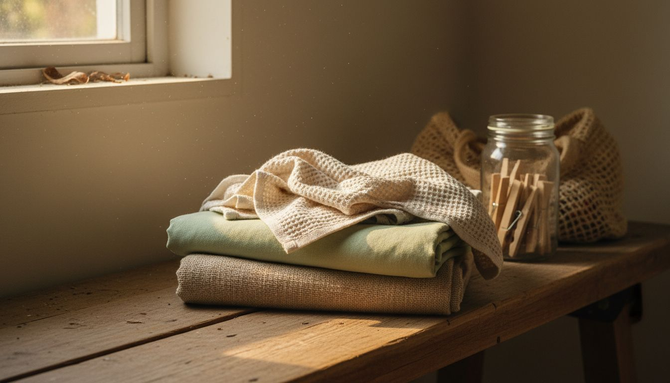 Stack of organic cotton, bamboo, hemp towels