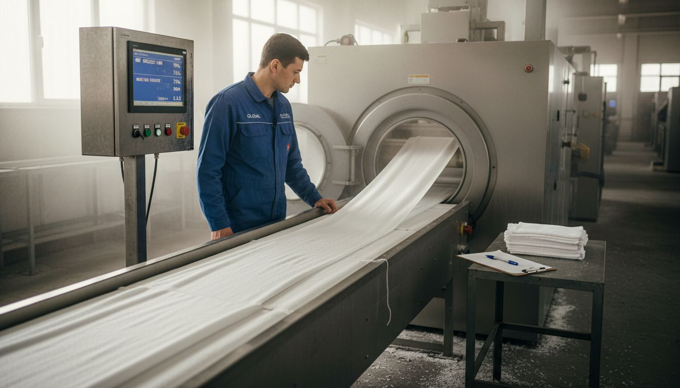 Technician observes zero twist towel production