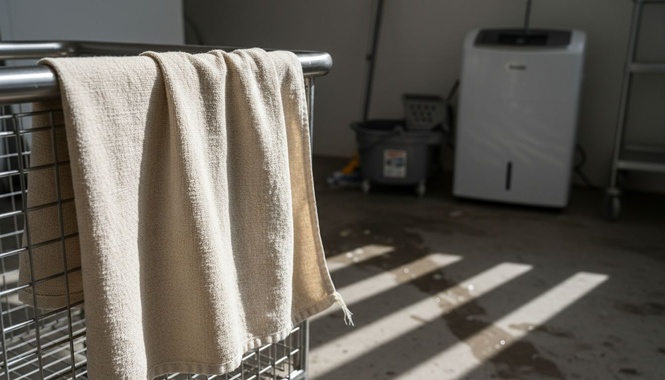 Close-up of linen showing moisture damage