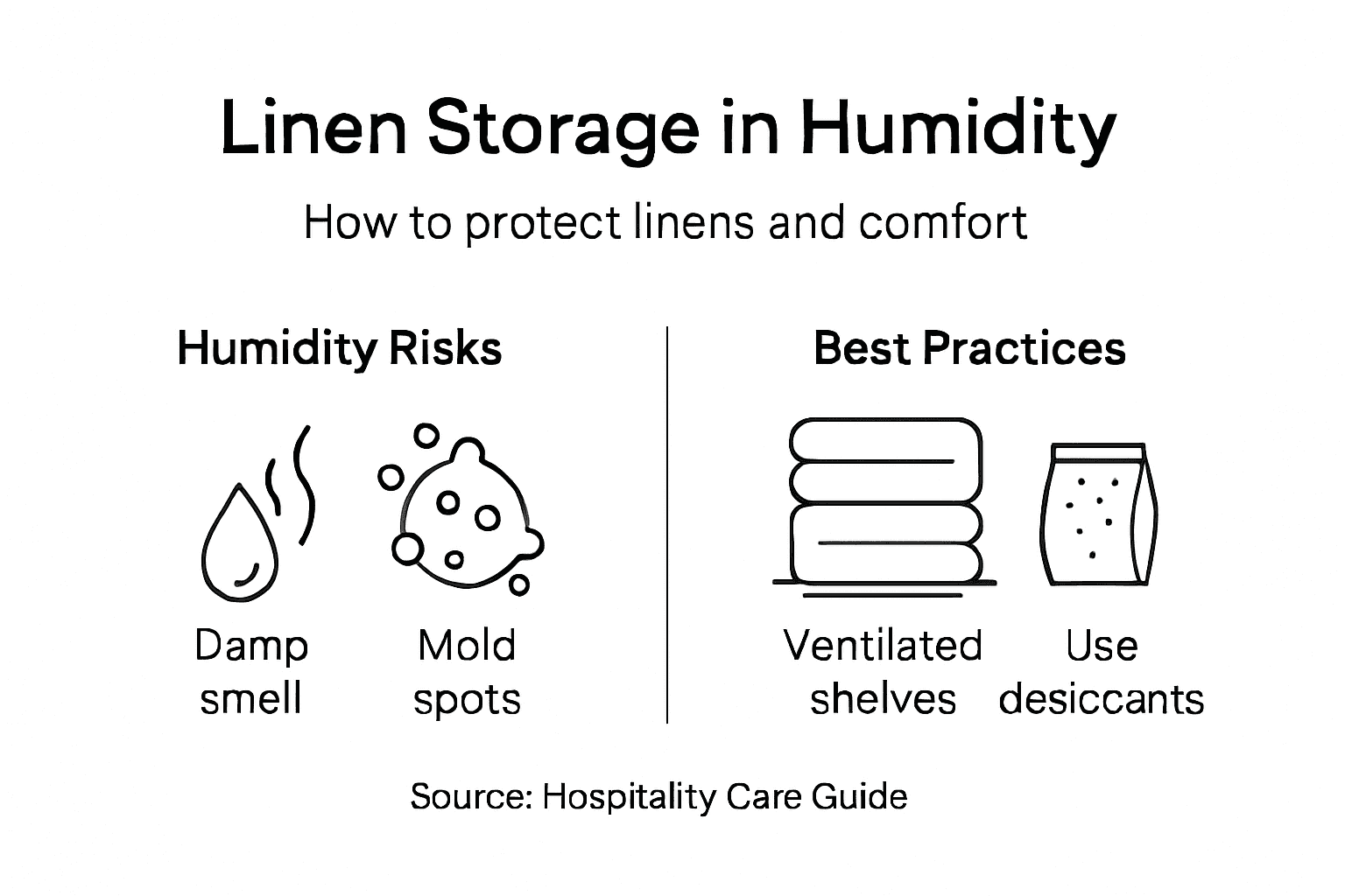 Infographic showing linen storage humidity risks and tips