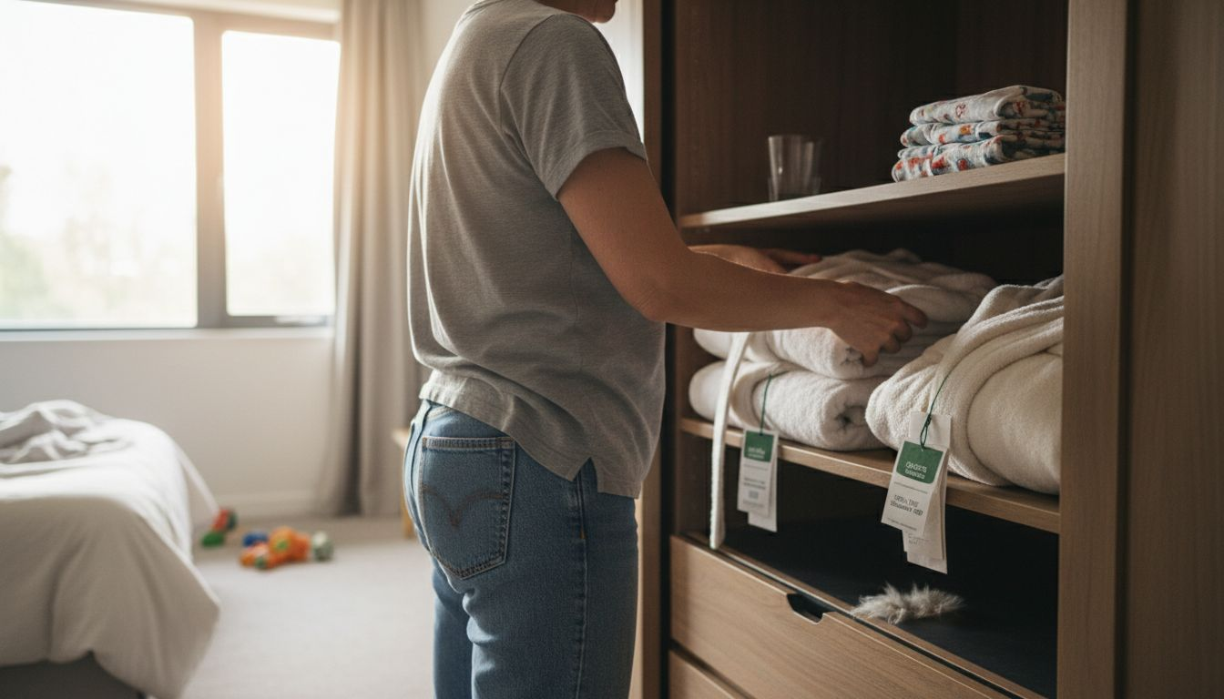 Woman organizes certified robes and towels