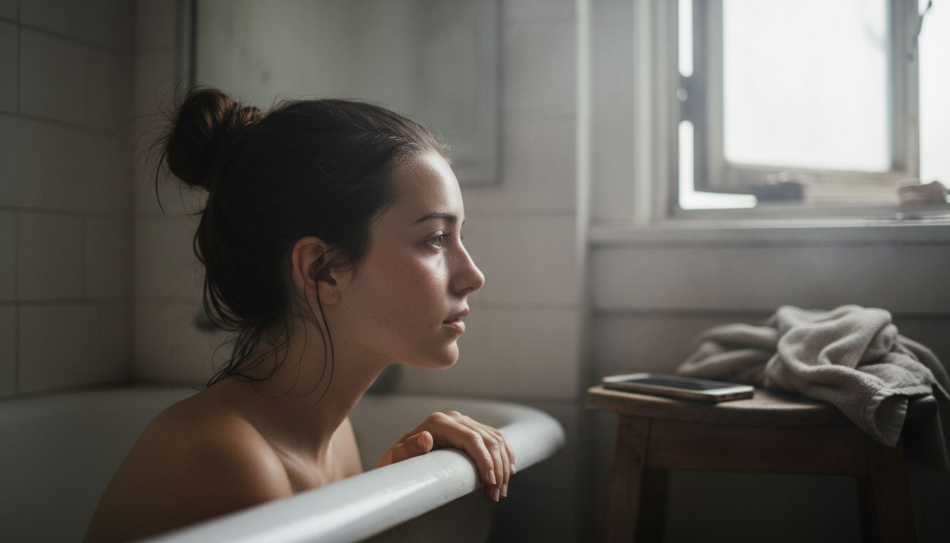 Close-up glowing skin after bath in apartment