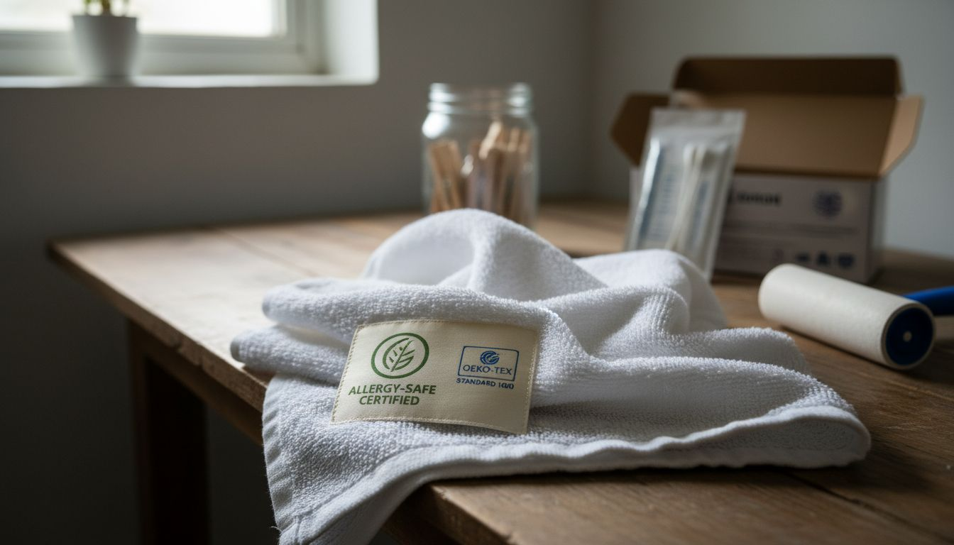 Close-up certified allergy-safe towel and label