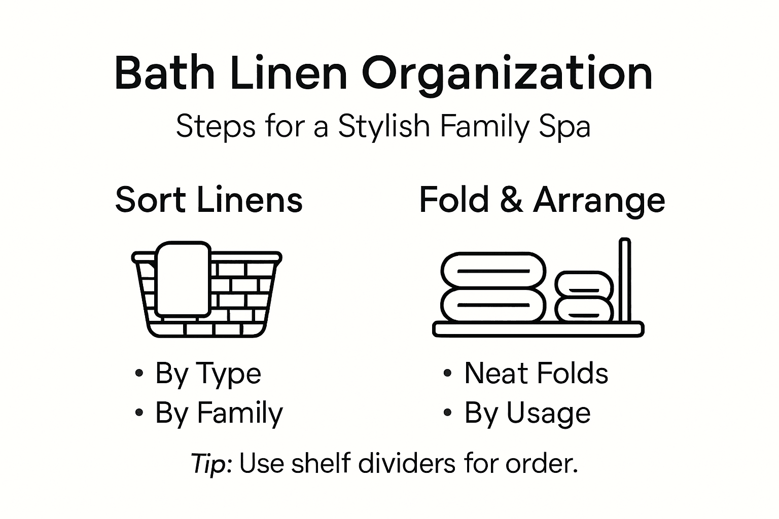 Infographic showing steps for organizing bath linens