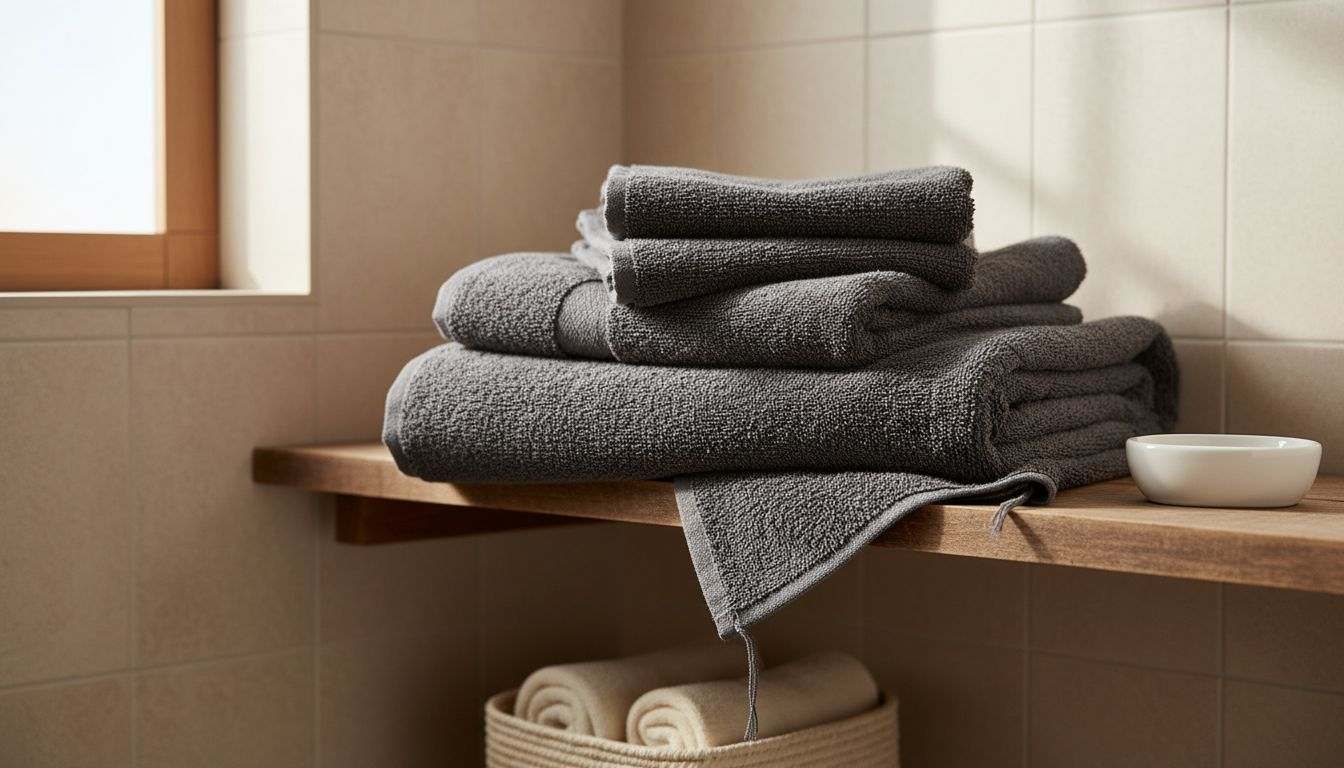 Stack of plush towels on shelf