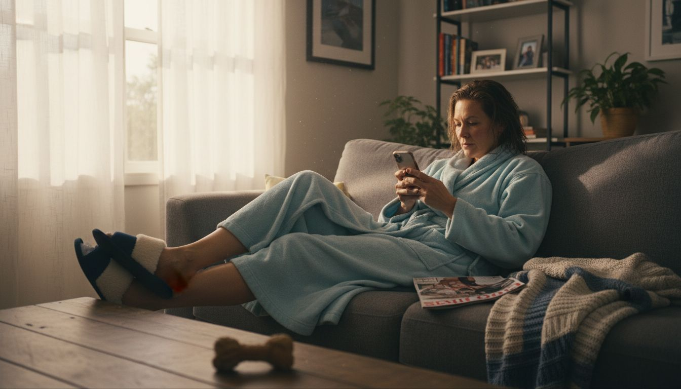 Woman lounging at home in plush robe