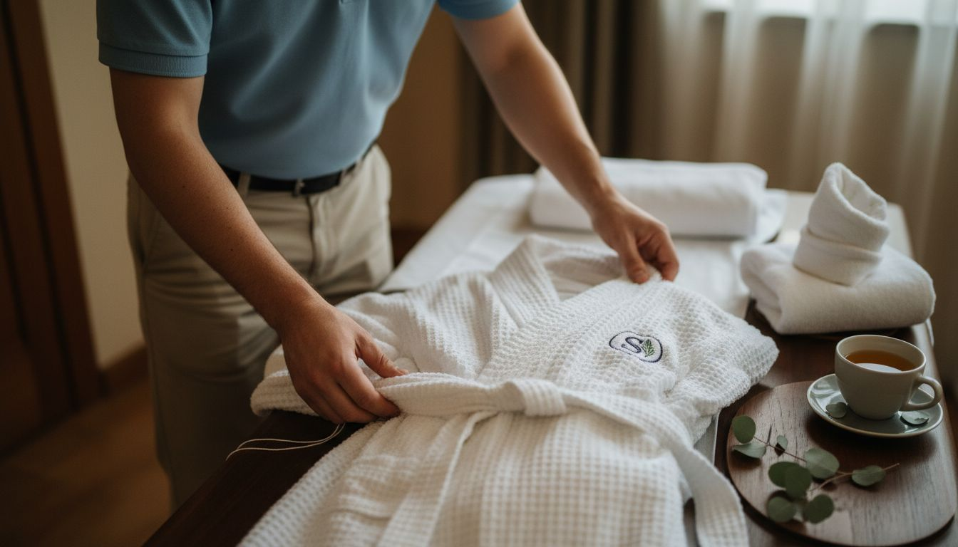 Attendant prepping plush terry robe