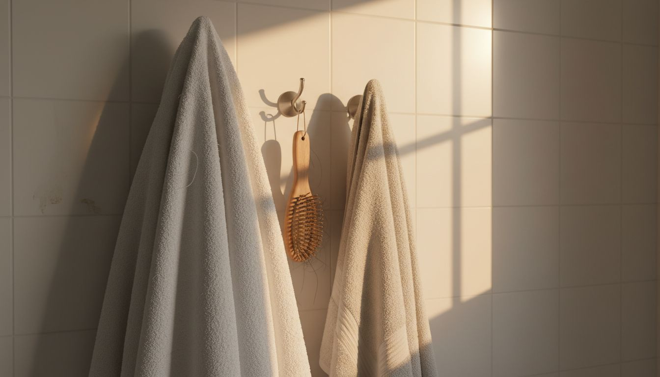 Close-up of plush spa robe on hook
