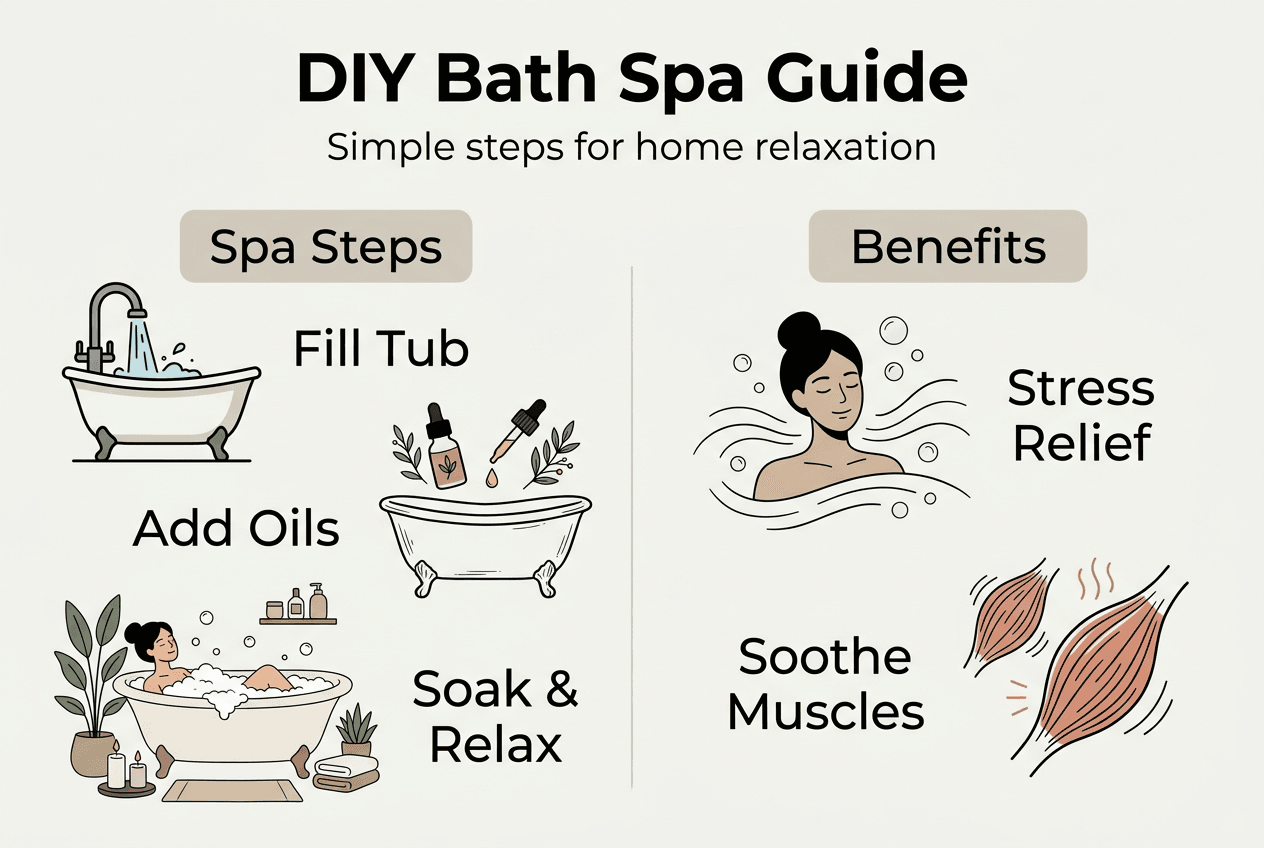 Infographic showing DIY bath spa steps and benefits