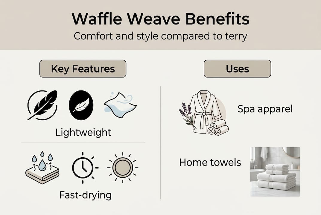 Infographic showing waffle weave benefits and uses