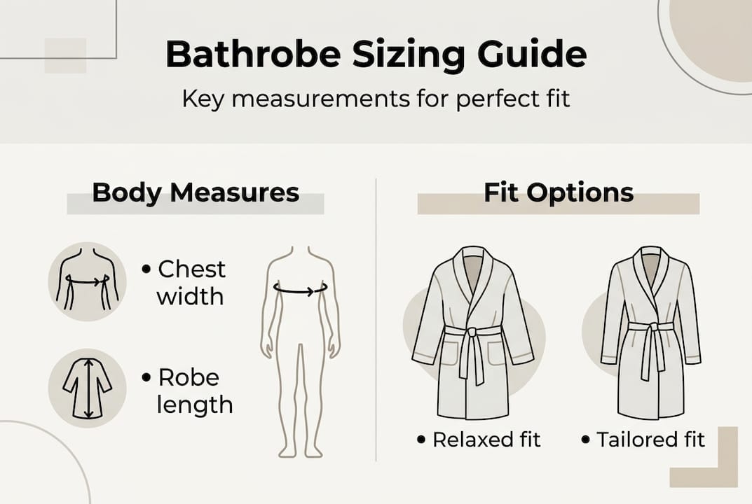 Bathrobe sizing guide infographic for measurements and fits