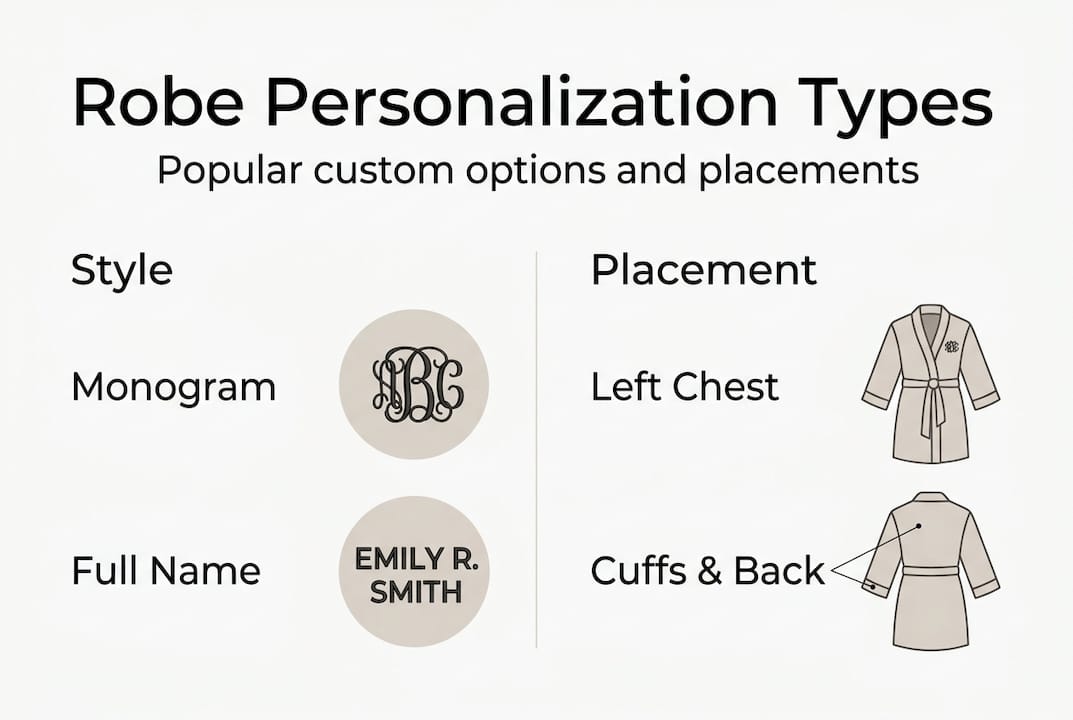 Infographic showing robe personalization styles and placements