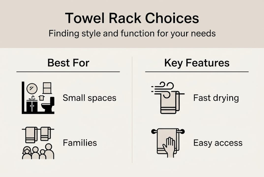 Infographic comparing towel rack types and benefits
