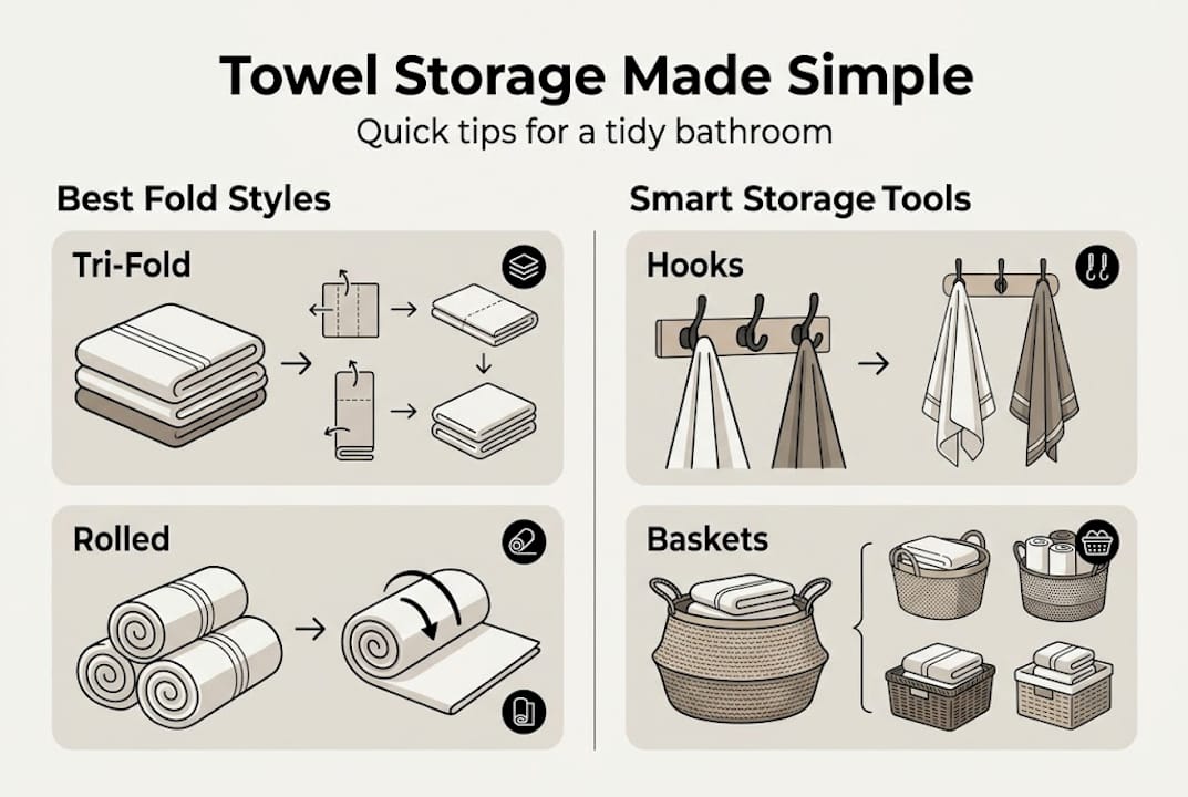 Infographic with towel folding and storage tips