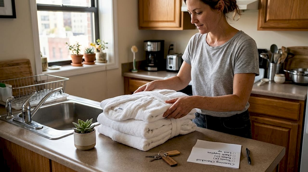 Host folding fresh luxury Airbnb robes