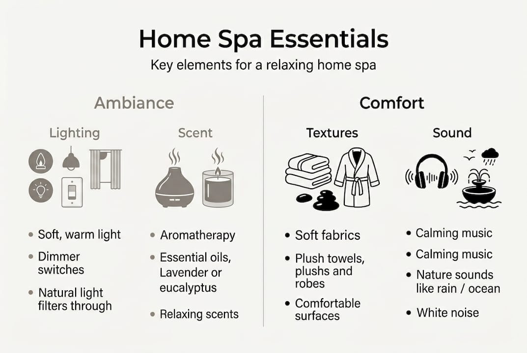 Infographic showing home spa ambiance essentials