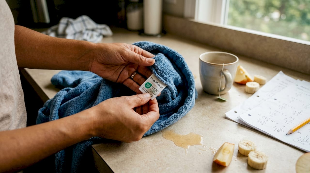Parent checking bathrobe fabric label