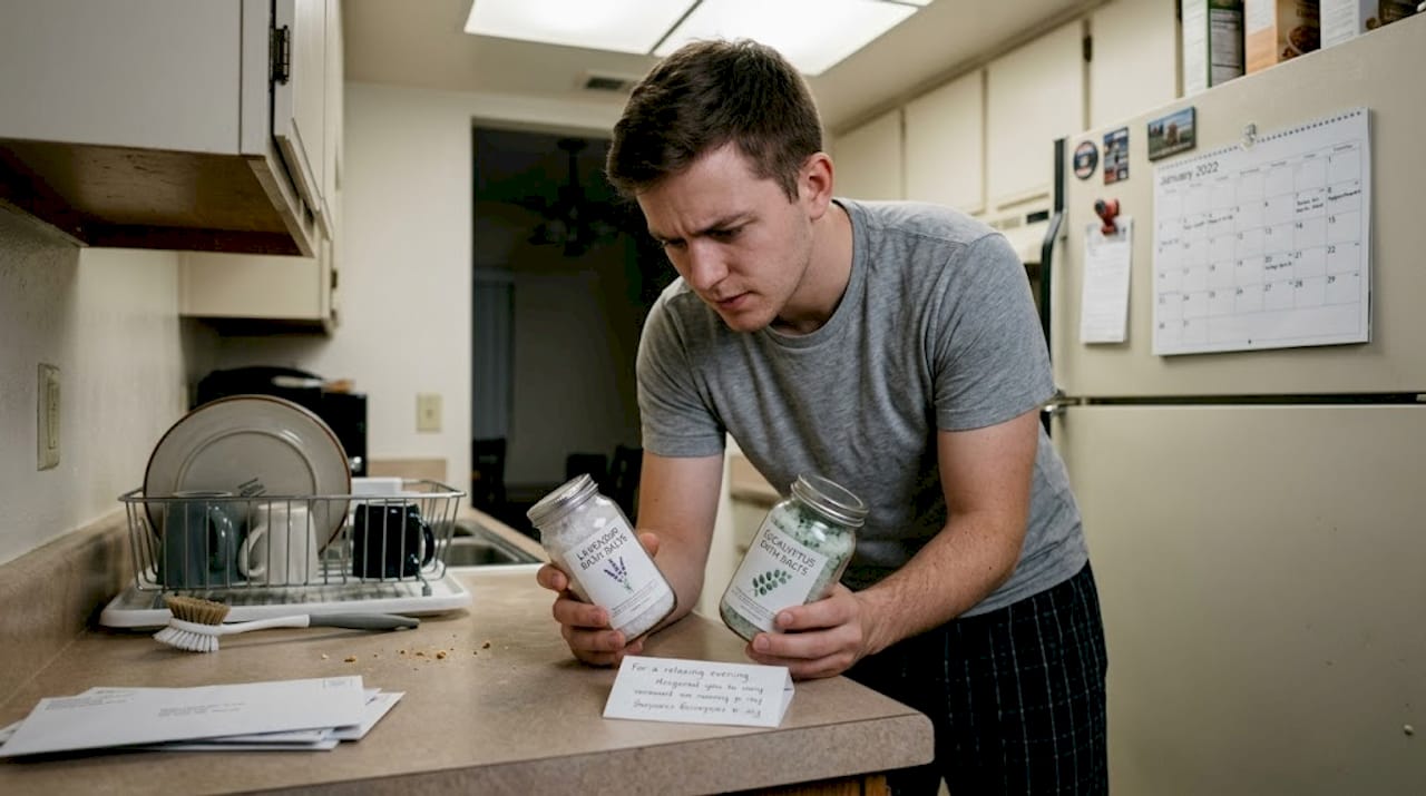 Man comparing scented spa product options