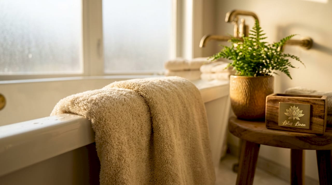 Plush Egyptian cotton towel in home bathroom
