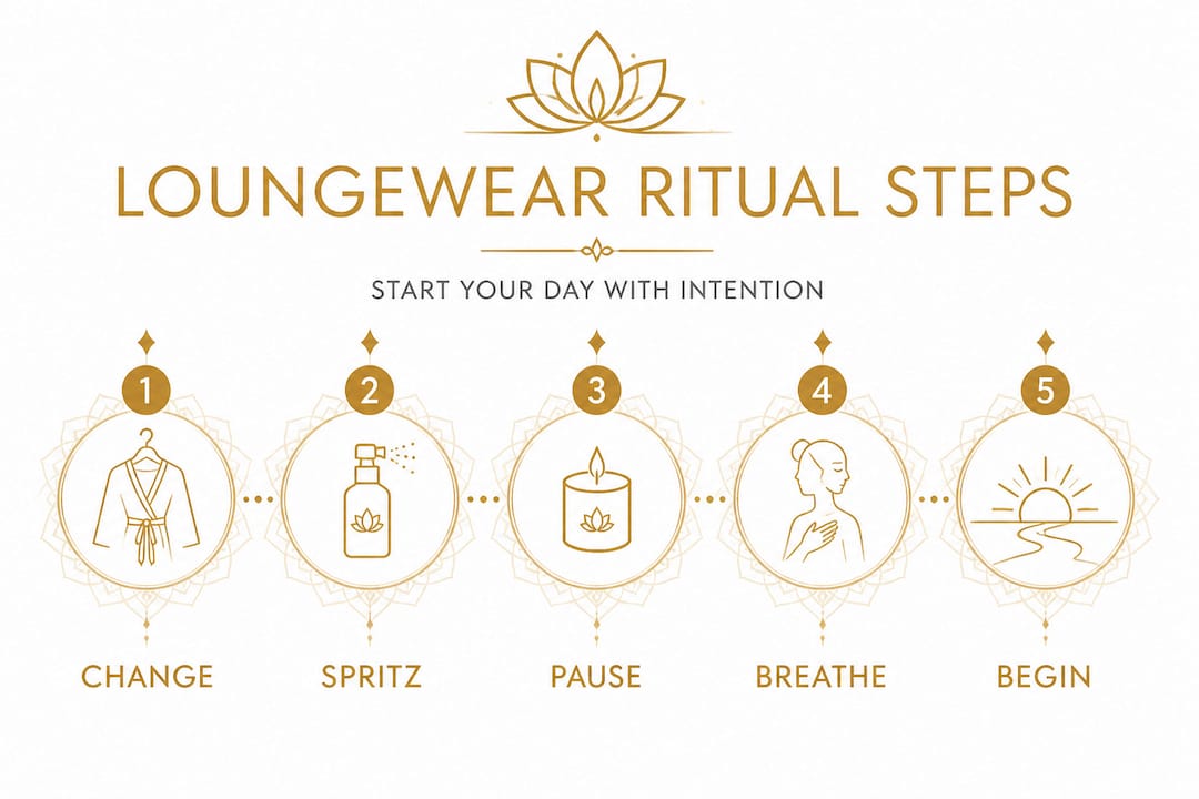 Infographic of self-care routine steps with loungewear