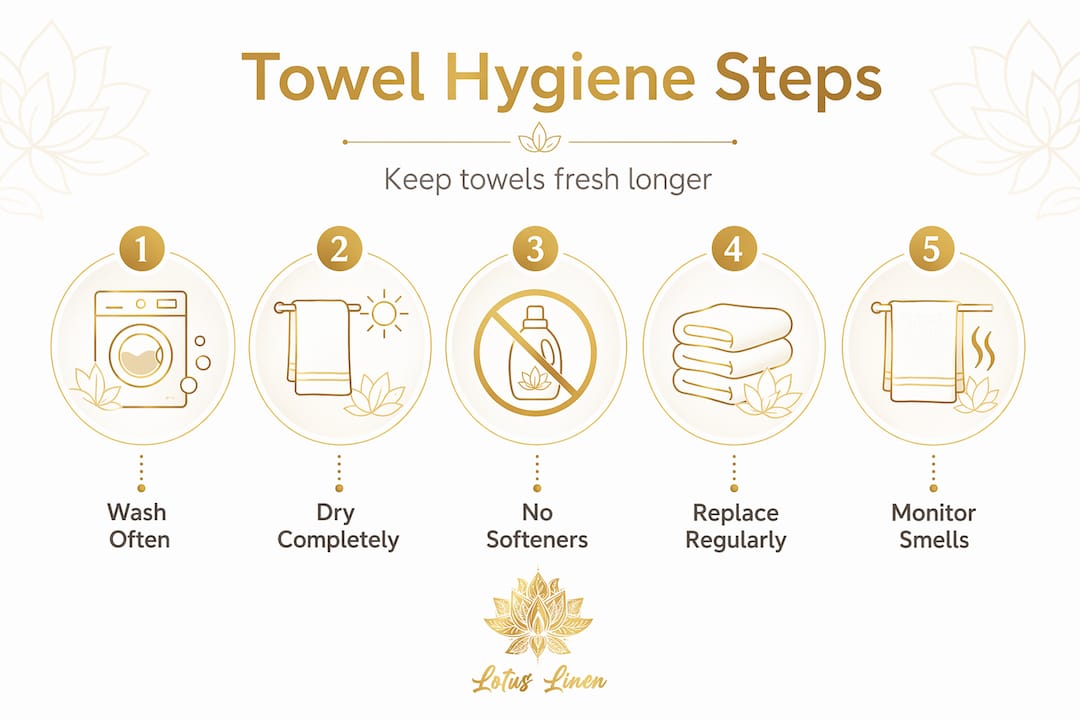 Infographic detailing steps for towel hygiene
