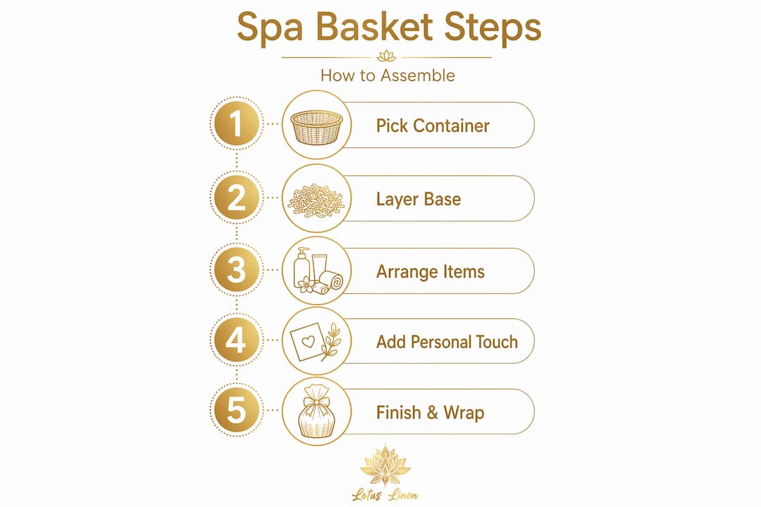 Infographic with five steps to assemble spa basket
