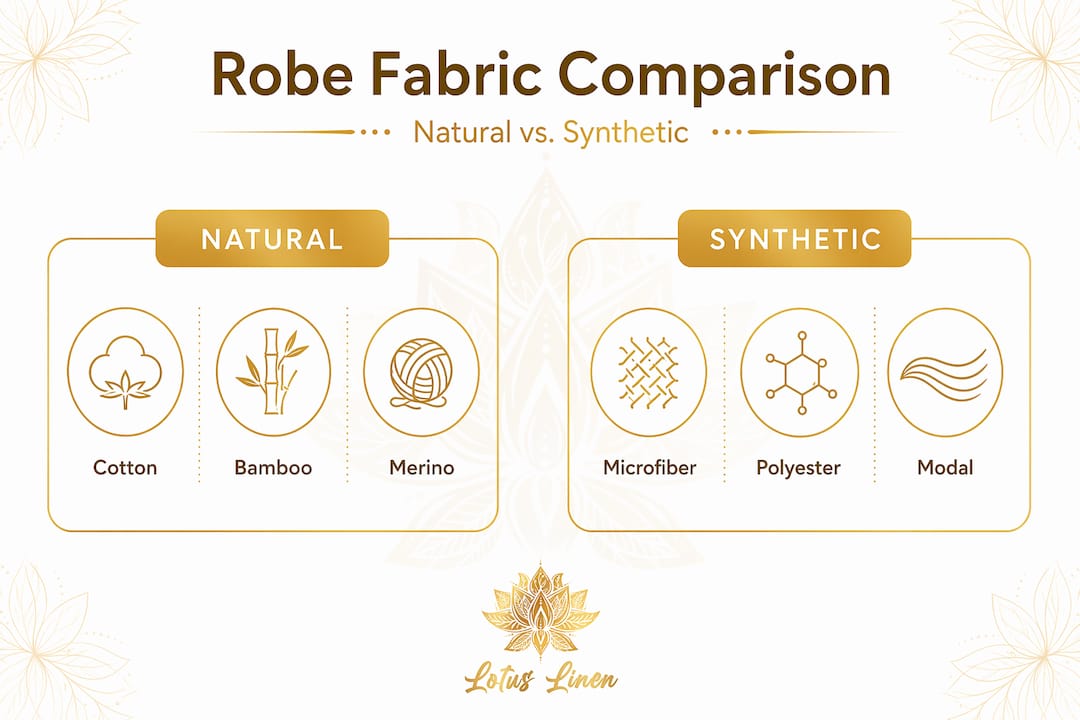 Infographic comparing natural and synthetic robe fabrics