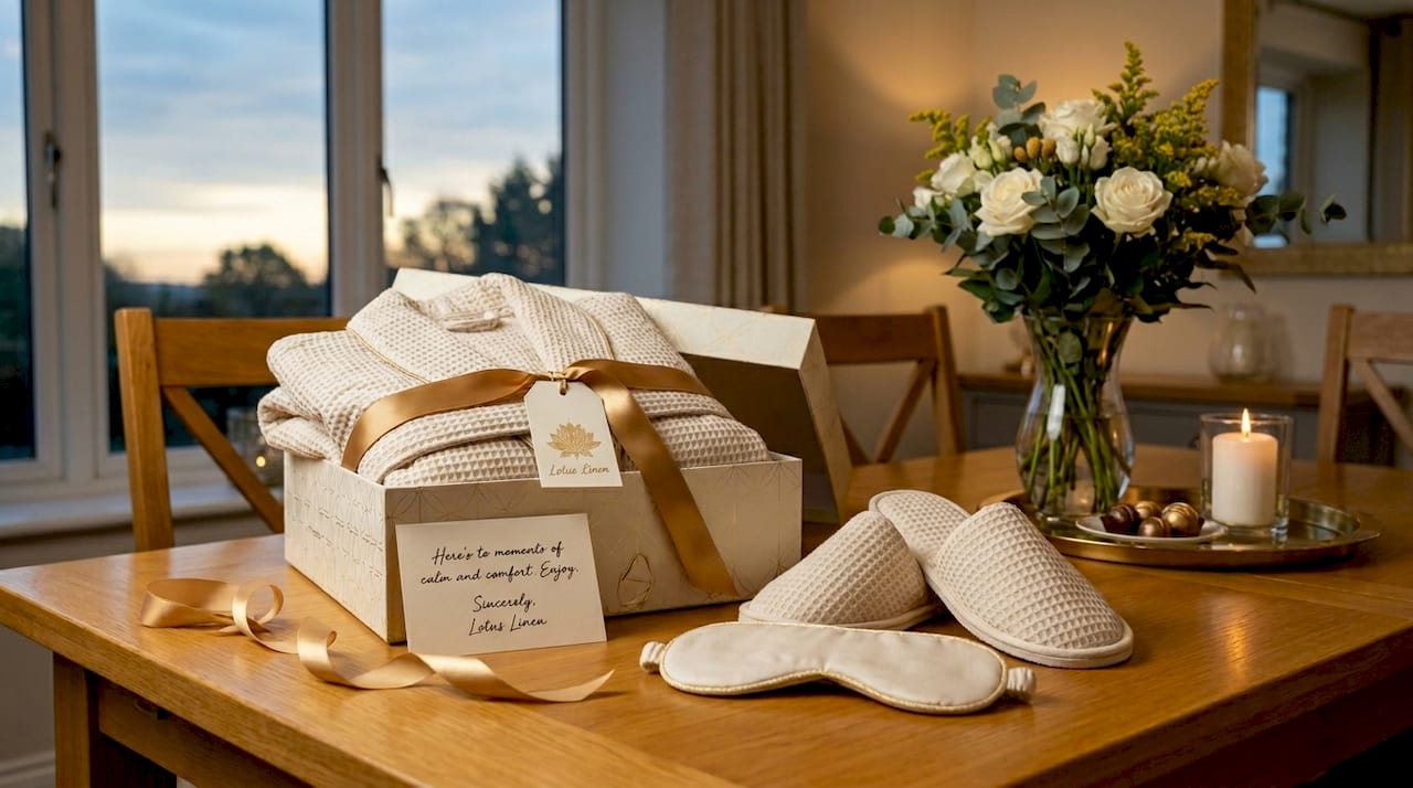 Gift robe set in box with slippers and eye mask