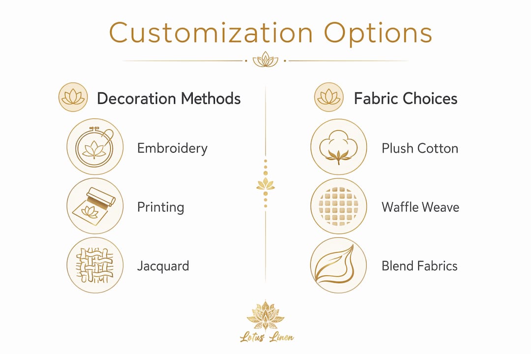 Infographic comparing decoration methods and fabric choices for robes