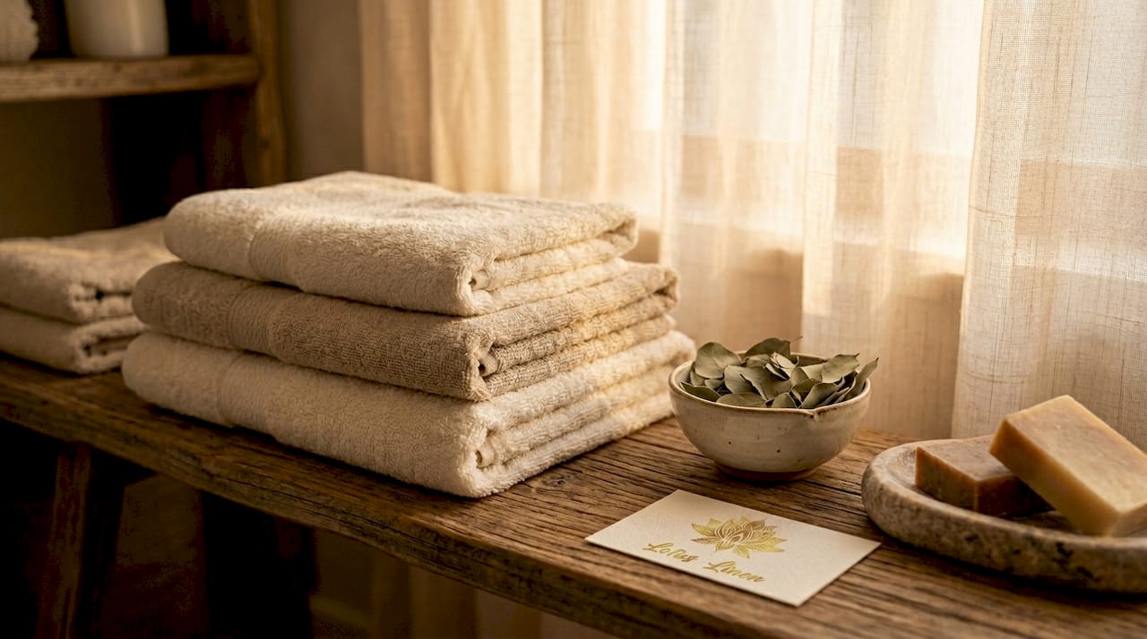 Neatly folded cotton towels in spa bathroom setting