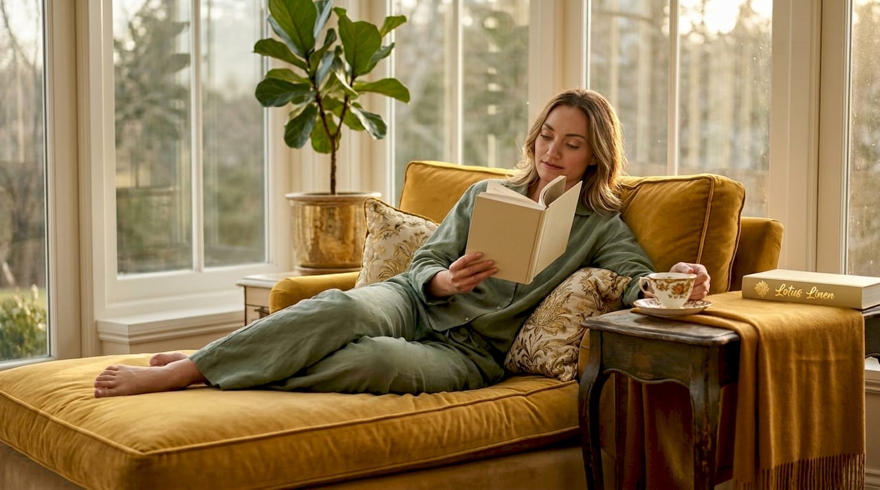 Woman relaxing in plush loungewear at home