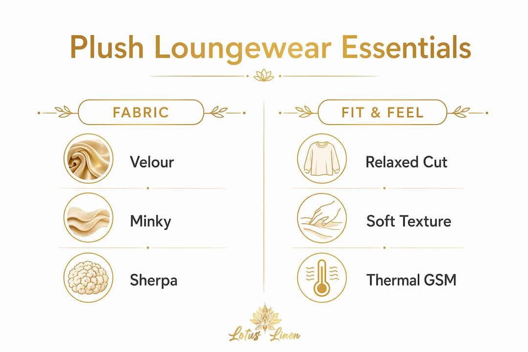 Infographic comparing plush loungewear fabric and fit