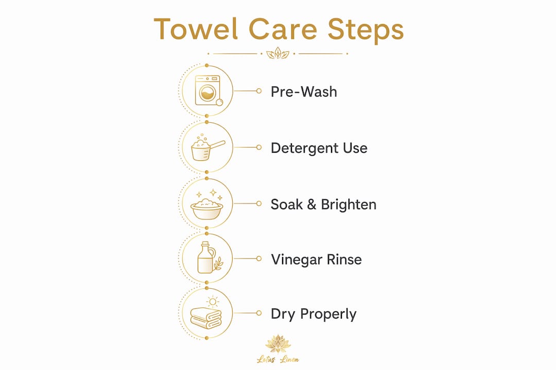 Infographic outlining key steps to care for white towels