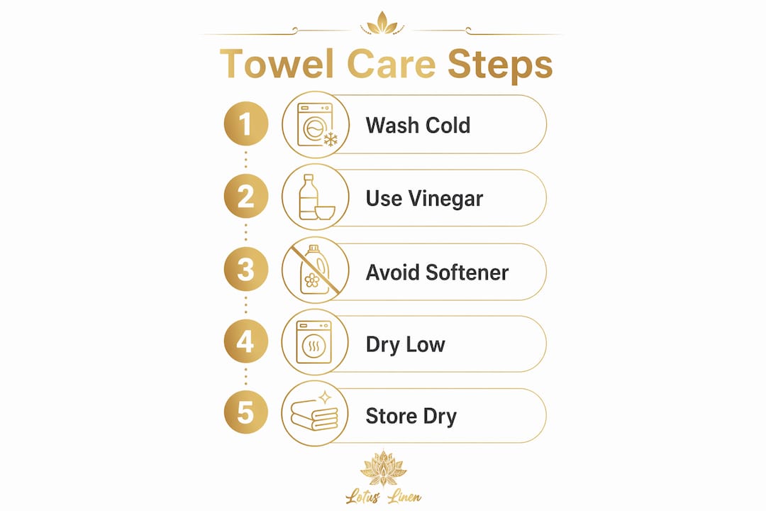 Infographic illustrating key towel care steps