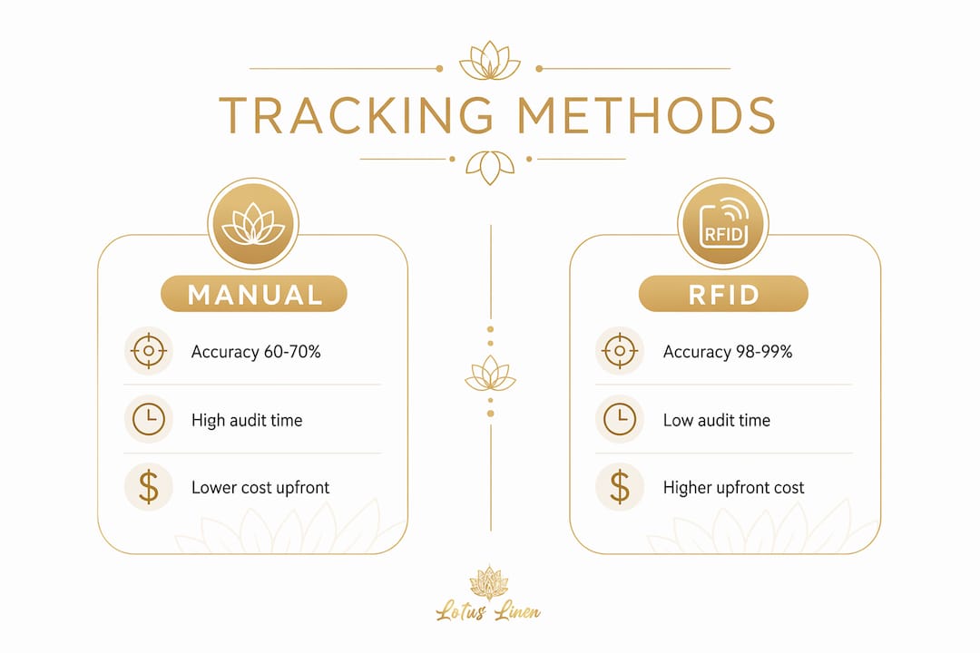 Infographic comparing manual and RFID linen tracking methods