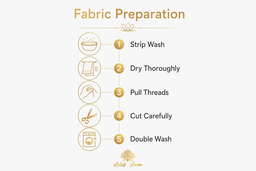 Infographic showing fabric preparation steps for upcycling