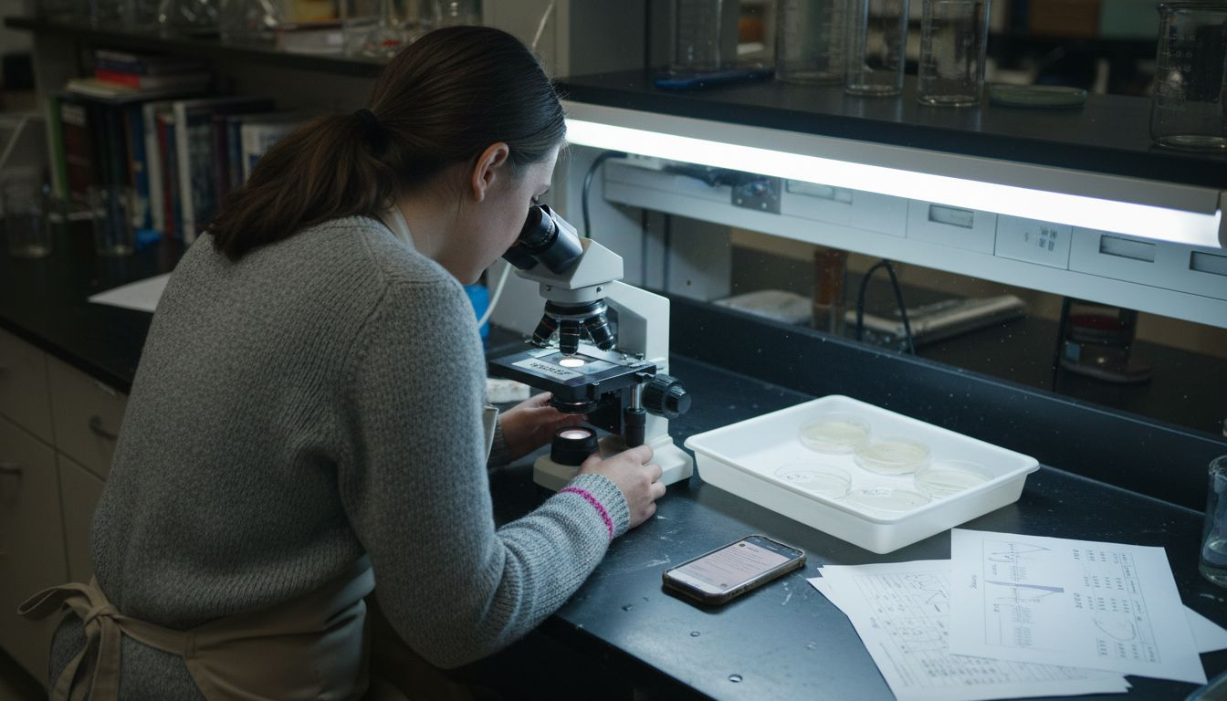Student analyzing peptide cell cultures