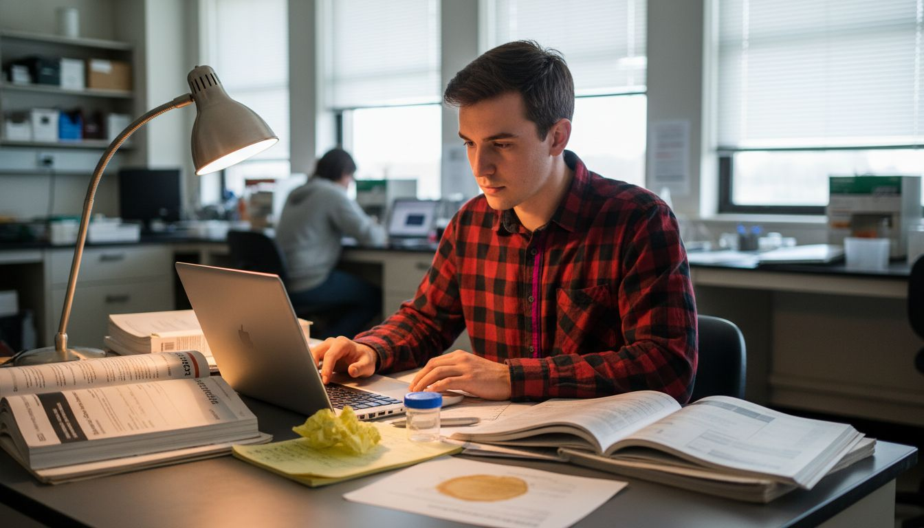 Researcher reviewing peptide specifications